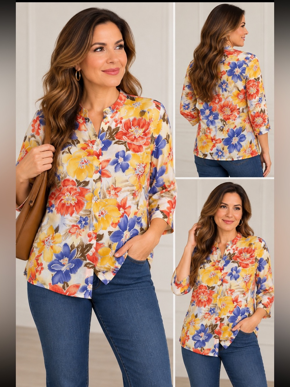 Alfred Dunner Yellow, Blue & Orange Floral Button-Front Jacket